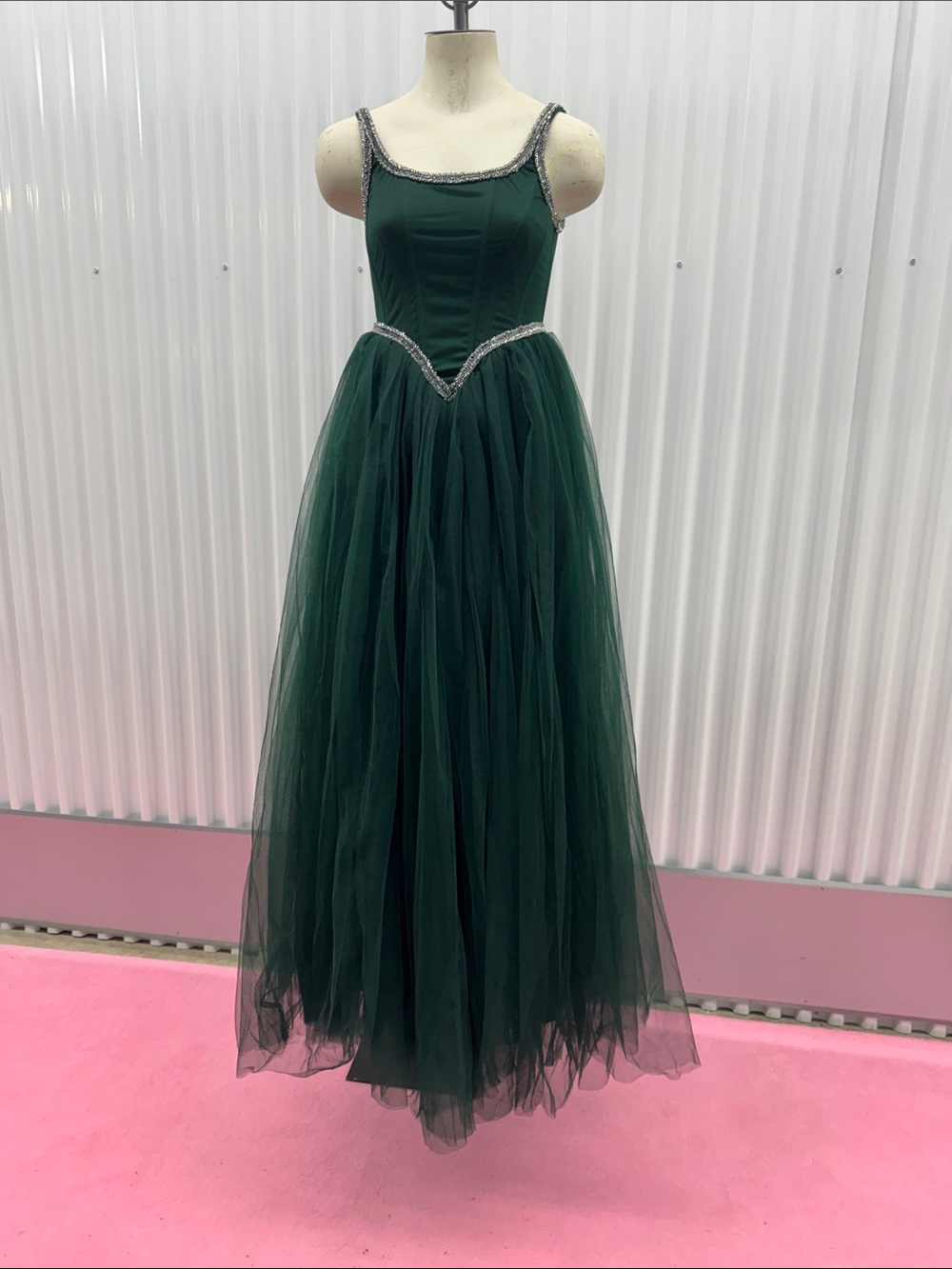 Lace & Beads Emerald Green Beaded Tulle Maxi Gown Size 8